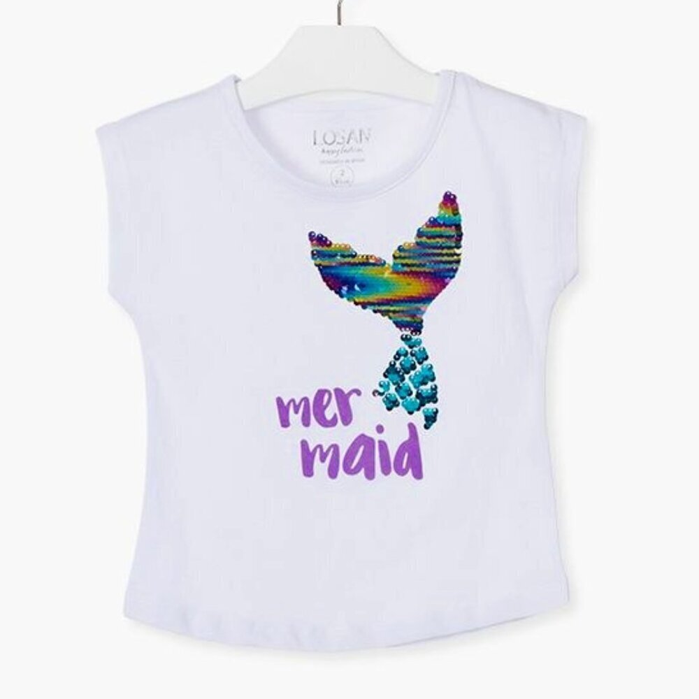 NWT LOSAN WHITE MERMAID T-SHIRT WITH REVERSIBLE SEQUINS